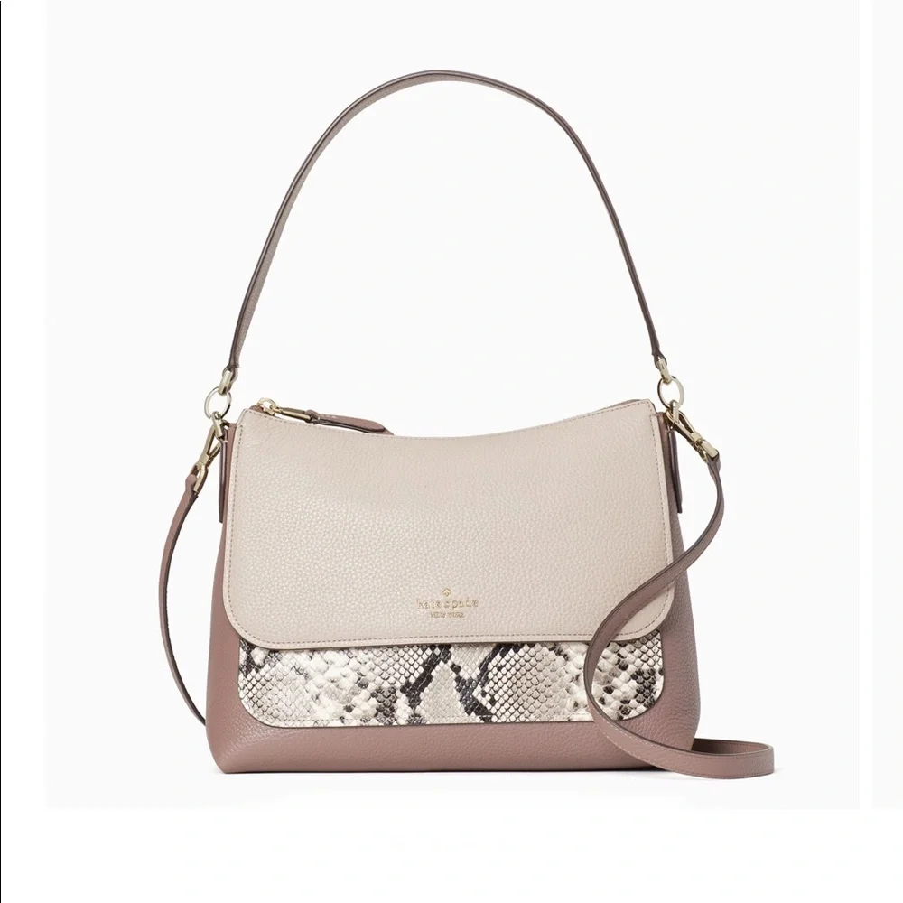 New Kate Spade Mixed Material Flap Shoulder Bag